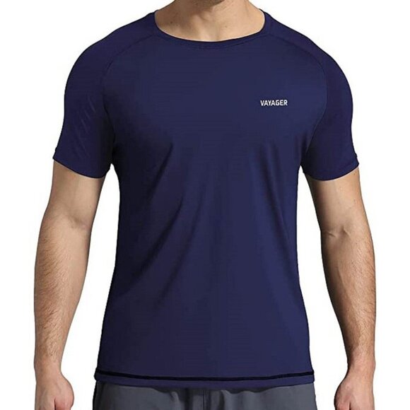 Men's Swim Shirt Rash Guard UPF 50+ SS Quick Drying Crew Navy Medium - Picture 1 of 3